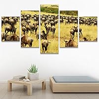SIGNWIN 5 Panel Canvas Wall Art Animals Expressionism Group Modern Artwork for Home Decorations Ready to Hang - 60
