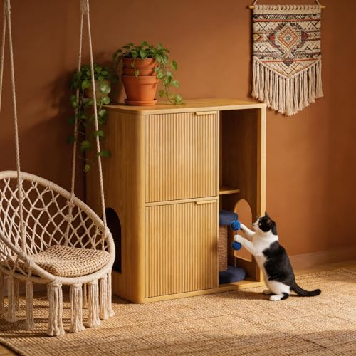 Mueble para caja de arena de gato con rascador y almacenamiento miniatura 1