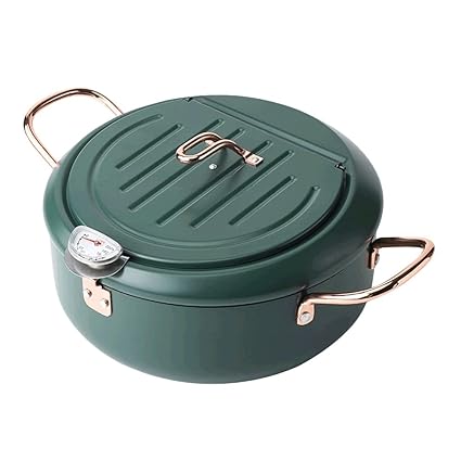 TOPBATHY Deep Frying Pan Japanese Style Tempura Fryer Pot Induction Cooker Fryer Non- Stick Coating Frying Pan with Lid and Oil Drip Drainer Rack for Kitchen Cooking ( Dark Green )