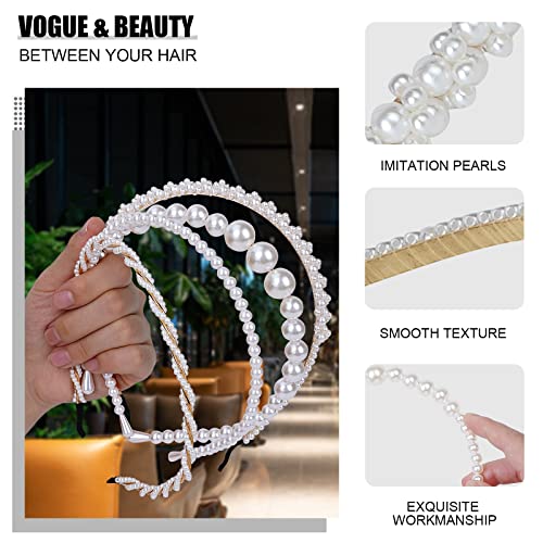 Beayfily 4 Pack Pearls Fashion Headbands,White Artificial Pearl Rhinestones Hairbands,Bridal Hair Hoop Party Wedding Hair Accessories For Women Girls #TOP1