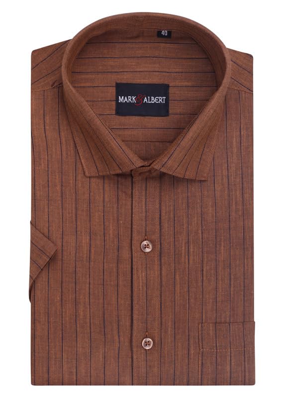 Image of MARK & ALBERT Men's Half Sleeve Cotton Linen Striped Shirt