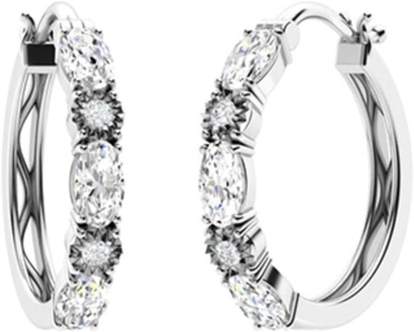 P M-ENTERPRISES 2.00 Carat Oval & Round Shape White Diamond Women's & Girls Hoops Earring 14k White Gold Plated