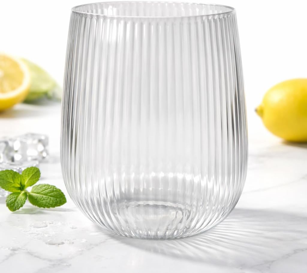 Oojami Plastic Wine Glasses Disposable Bulk 30 Pack - 16 oz Stemless Clear Wine Cups Reusable Shatterproof Unbreakable for Wedding Party Events Outdoor Catering Drinkware