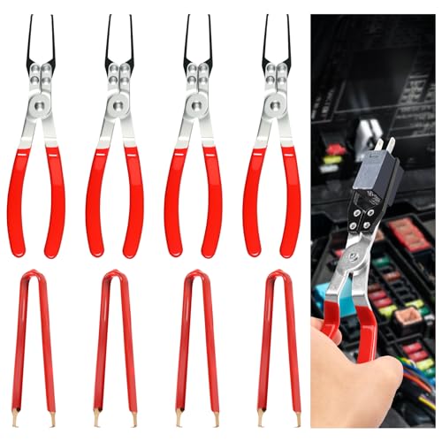 Xdziklosj 4 Pack Relay Puller Pliers, Relay and Fuse Remover Tool, Metal Fuse Puller Pliers Practical Automotive Fuse Puller Tool for Detaching Relays Fuses on Vehicles, with Ergonomic Handle