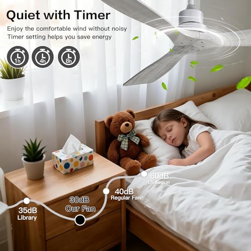 Image of Sofucor Ceiling Fan without Lights, 52 Inch Low Profile Flush Mount Mordern Wood Ceiling Fan with Remote for Indoor Farmhouse Bedroom Living Room Outdoor Patio Porch, Reversible DC Motor, Noiseless