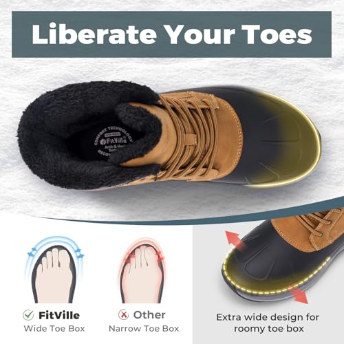FitVille Men Wide Winter Boots Waterproof Insulated Duck Snow Boots Outdoor Hiking Mid Calf Boots Slip Resistance Warm Fur Liner High-top Shoes2