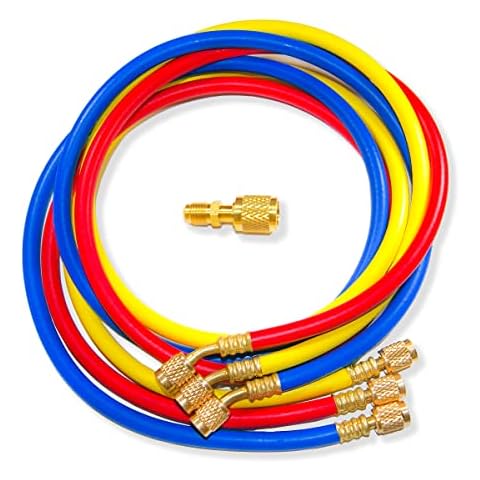 GOLDMAN SERVICE Set de 3 Mangueras Recarga de Gas refrigerante AC + Adaptador Cover
