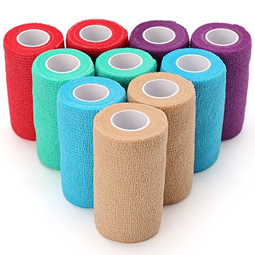 Self Adherent Cohesive Bandage, 4Inch x 5Yards, 10 Rolls, Self Adherent Wrap, Elastic