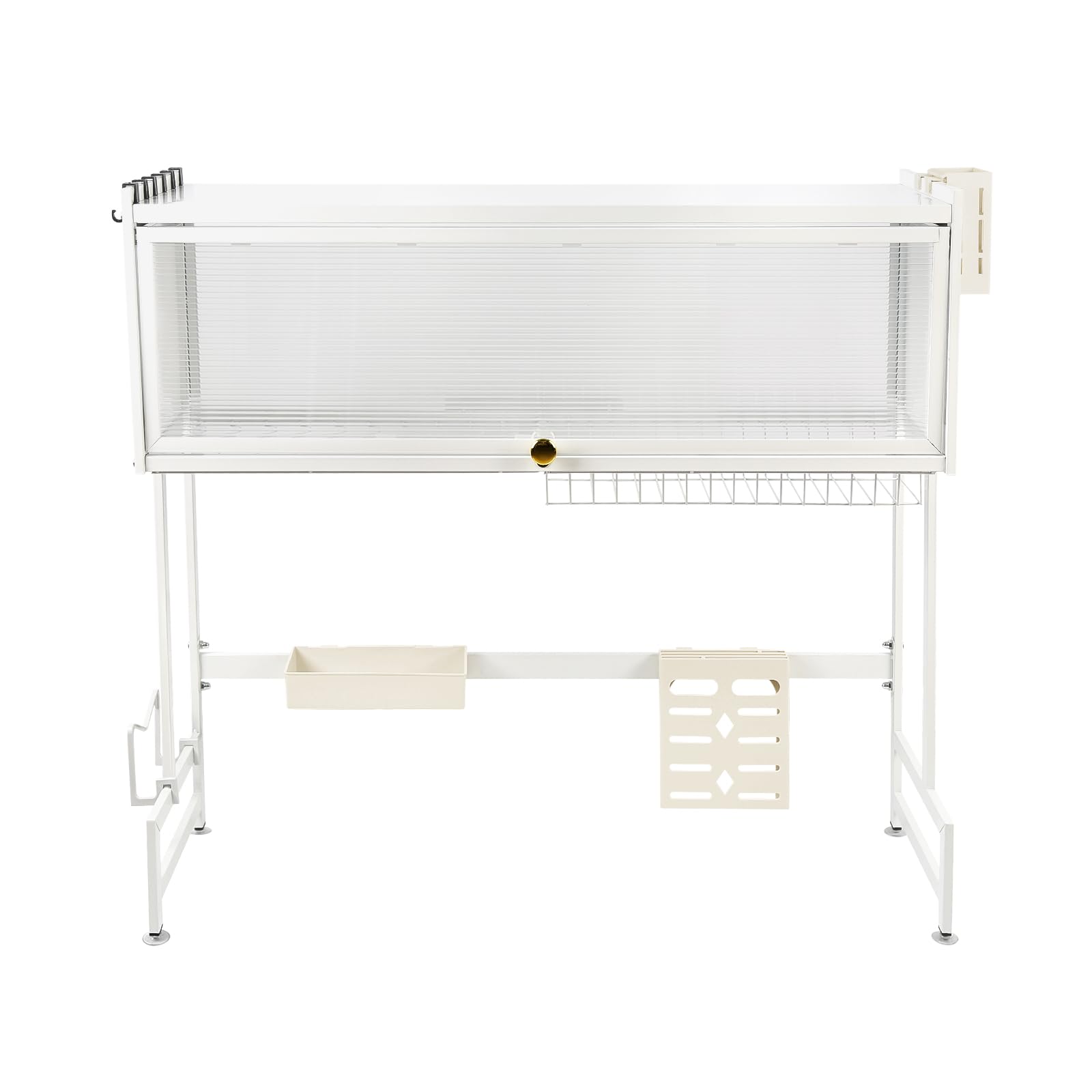 OHMG - Escurridor de platos de 3 pisos en la parte superior del fregadero, gran organizador de fregadero de acero inoxidable con varias cestas, portautensilios, gran estante de almacenamiento (85 x 28