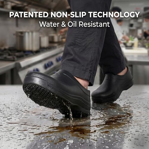Image of Slip Resistant Work Shoes for Men Women, Waterproof Oil Resistant Chef Shoes, Lightweight Non Slip Kitchen Clogs for Food Service, Restaurant, Nursing, Healthcare - Comfortable All Day Standing Clogs