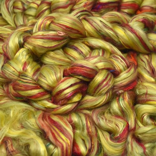 Image of Combed Top Roving. Limited Edition Fiber for Spinning, Needle Felting, Wet Felting, Weaving and Crafting. Fancy, Colorful, Exotic Designer Blend, Spring Flowers