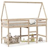 Solution complète pour lit mezzanine sans matelas : nous proposons des matelas assortis comme accessoires séparés. Le produit emballé en toute sécurité convient également comme cadeau pour les anniversaires d'enfants. Important : pour plus de sécurité, le lit doit toujours être fixé au mur (instructions de montage incluses).