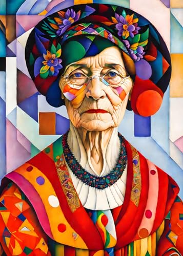 Poster femme âgée patchwork SERENDIPITP pour salon moderne 58x90 cm