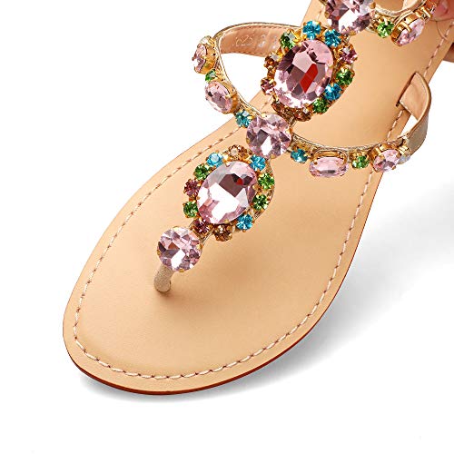 Image of ZhuLinFeng Women'S Rhinestone Gladiator Sandals Flat Wedding Sandals Gem Pearl Sparkling Bridal Bridesmaid Sandals Blue Bohemian Sandals