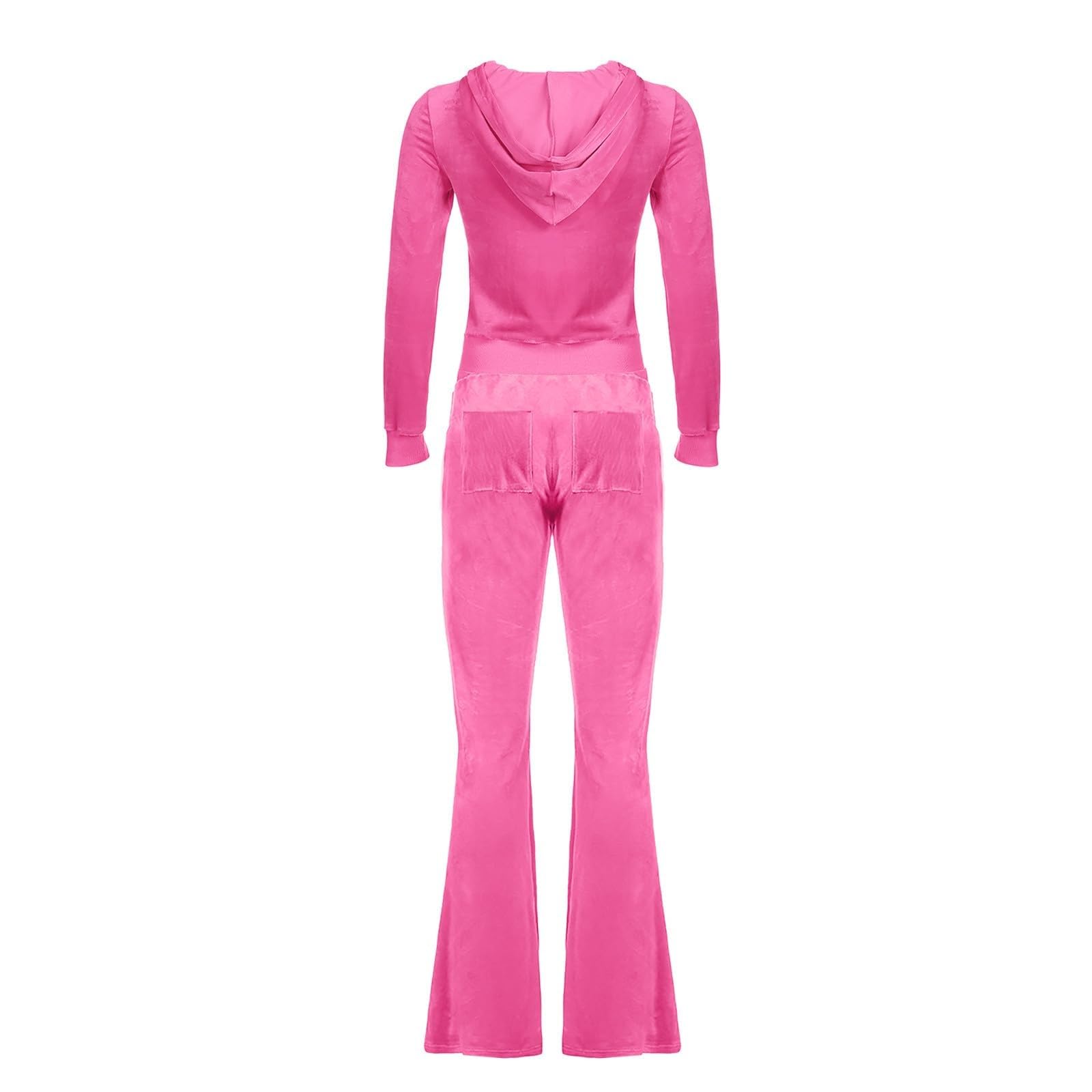 Survêtement 2 pièces en velours pour femme - Manches longues - Fermeture éclair - Veste à capuche - Pantalon large - Style décontracté Y 2k - Pour femme