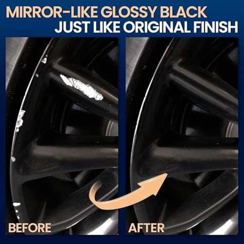 Image of cocomfix Gloss Black Rim Touch Up Paint, Rim Paint Pen, Car Wheel Scratch Repair Kit for Curb Rash & Scratches, Universal Gloss Black Enamel paint for Alloy /Metal rims (1 fl oz), Scratch Resistant, Covers 1 Sq Ft