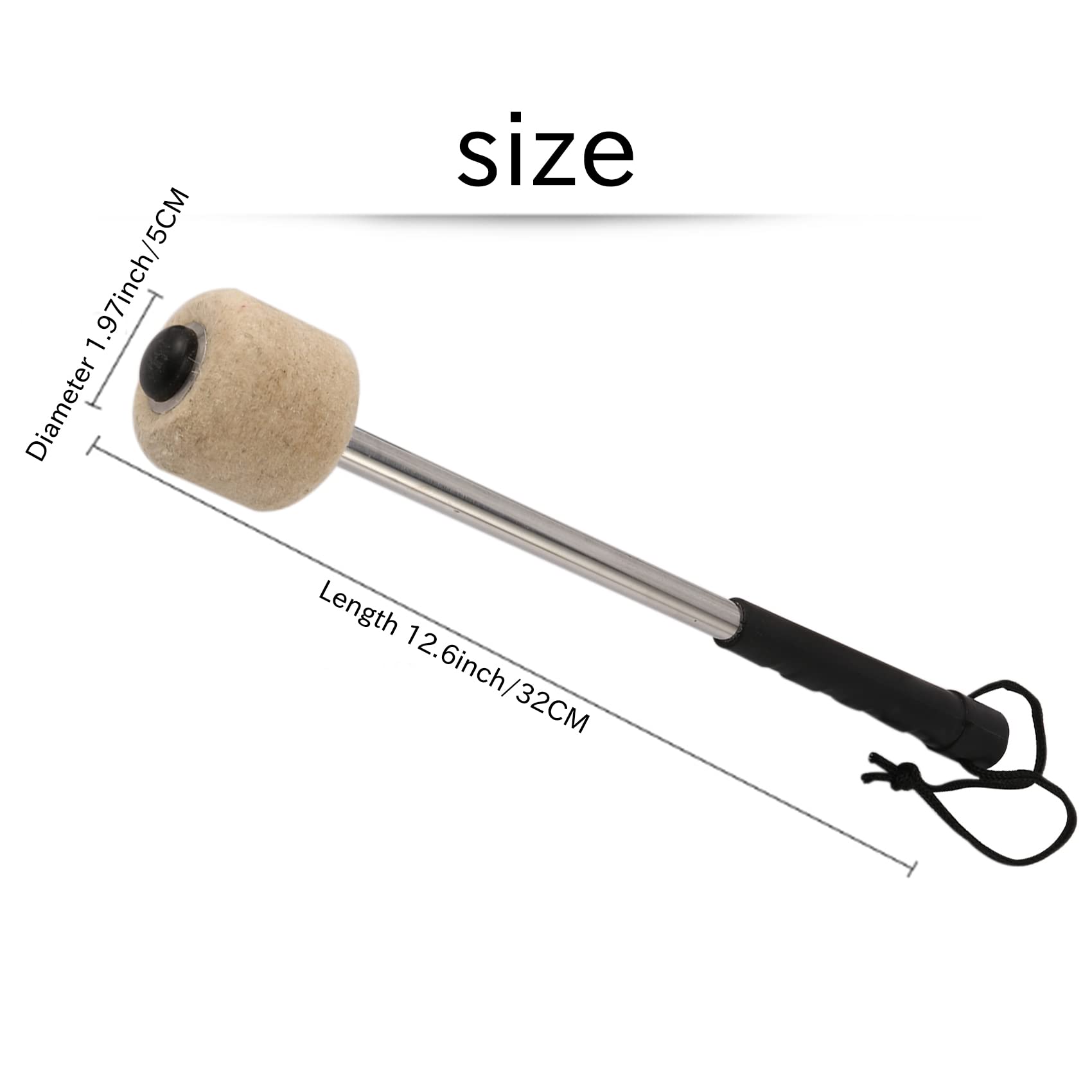 Tsudoku 2Pcs Drum Mallet Felt Percussion Mallets Timpani Sticks with Stainless Steel Handle,White, white&black - Image 4