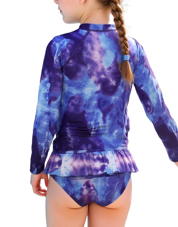 Image of Girls Long Sleeve Rash Guard Swimsuit, Two Piece Bathing Suit Set