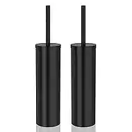 DOWRY Toilet Brush and Holder for Bathroom Storage Organization Deep Cleaning Covered Brush Cleaner Black Toilet Brush with 2 Brush Holders,Black Round 2PCS