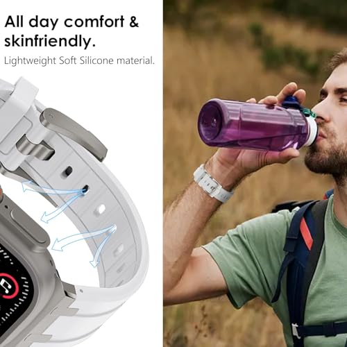 Image of WINGLE AP Luxury Bands for Apple Watch Band Ultra 3 /2 /1 Band Ultra 49mm Series 11 10 46mm 45mm 44mm 42mm SE 3 /2 /1 Series 9 8 7 6 5 4 3 2 1 Men Women, Silicone Rubber Metal Adapter Sport iWatch Bands