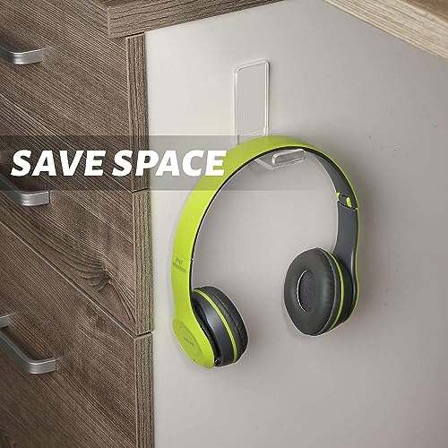 Image of Headphone Hanger Hook and Headset Holder - Wall Mount With Adhesive Tape - Acrylic Mount for Game Headphones - Set of 4 Pcs