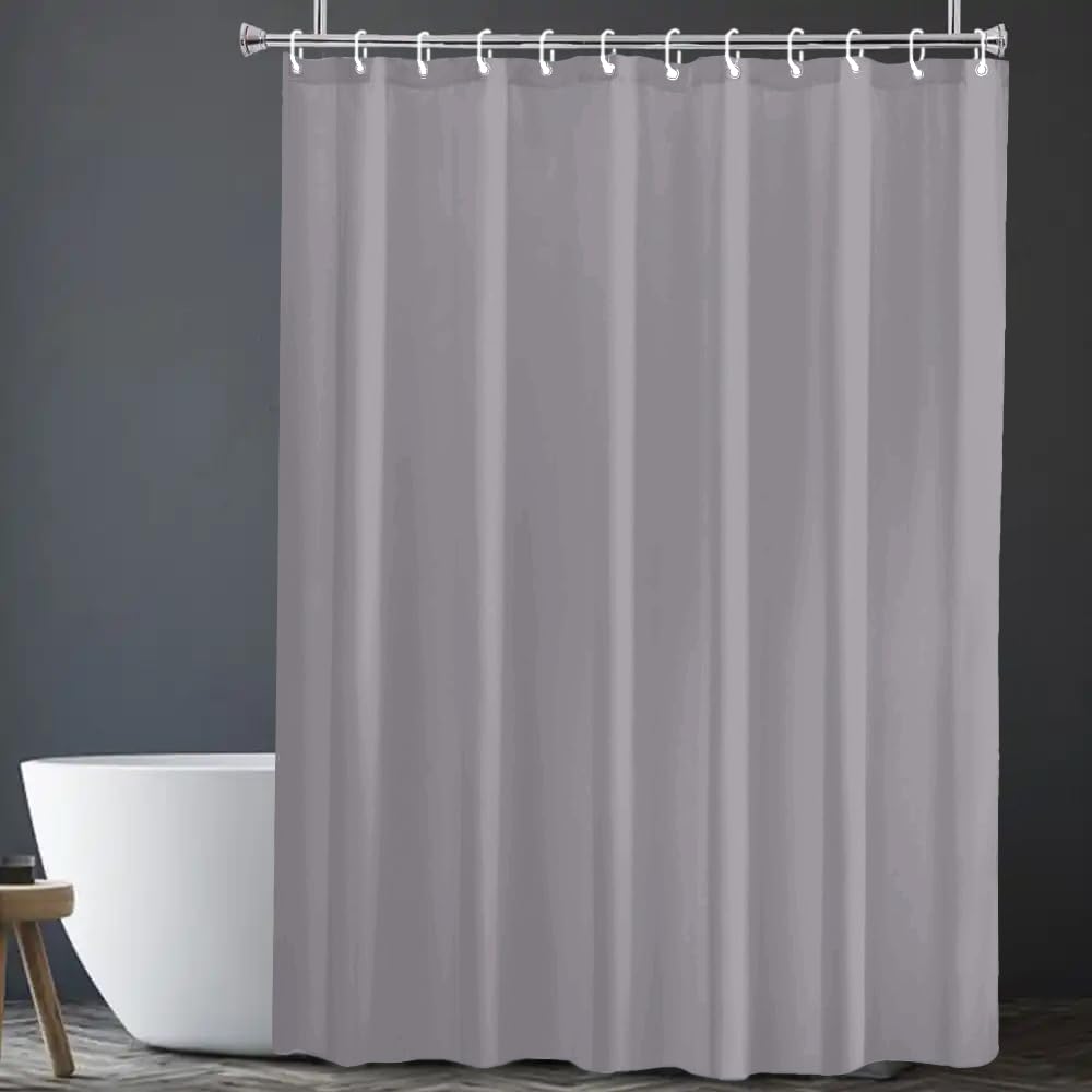 HOMTRYLIC Light Grey Shower Curtain W150 x L200cm Plain Fabric Shower Curtain for Bathroom Water Repellent Long Bath Shower Curtain Set with 10 Hooks, Machine Washable for Bathroom Hotel Bathtub