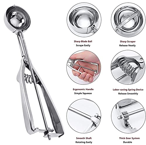 Image of Ice Cream Scoop, 3Pcs Cookie Scoop Set, Stainless Steel Cookie Scoops for Baking Set of 3, Cookie Scooper for Baking, Ice Cream Scooper with Trigger Release, Cookie Dough Scoop