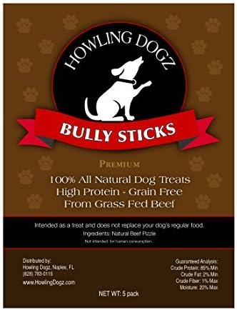 Howling Dogz Grass Fed Beef Bully Sticks, (5) 6 inch