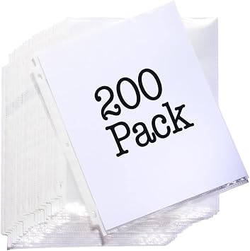 Sheet Protectors, Clear Sheet Protector for 3 Ring Binder, Page Protectors - Top Loading, 3 Hole Punched - 8.5 x 11 Inches - Archival Safe for Photos or Printed Copy - Holds Multiple Sheets - 200 Pack