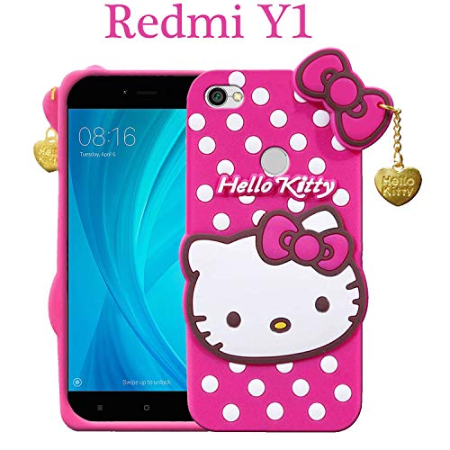 Image of Unirock Hello Kitty Back Case Cover for Redmi Y1| 3D Cute Hello Kitty Case |Soft Silicone Rubber Back Cover with Pendant Kitty Cover for Redmi Y1 (Pink)