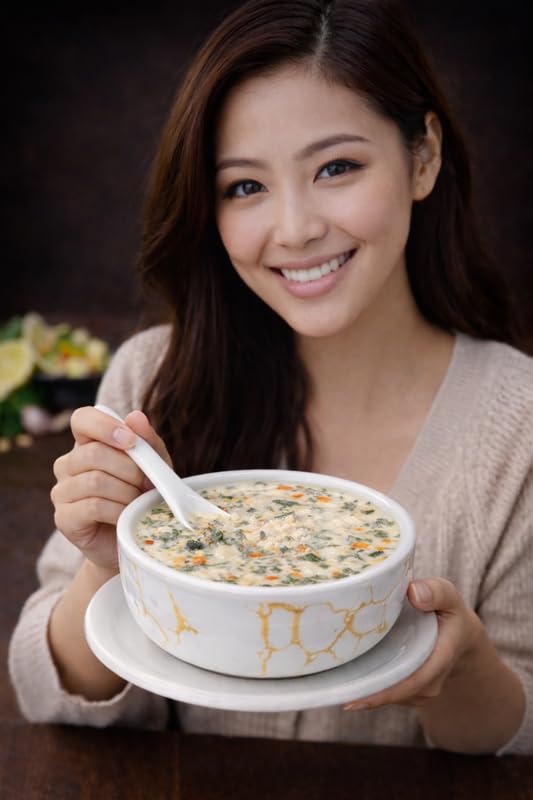 Image of Ariya Melamine French Soup Bowl Set of 12 (350 ml, White /Gold) with Spoons & Saucers|Premium Soup Serving Bowls|Microwave & Dishwasher Safe|Durable Bowls for Soup, Noodles, Cereal & Pasta