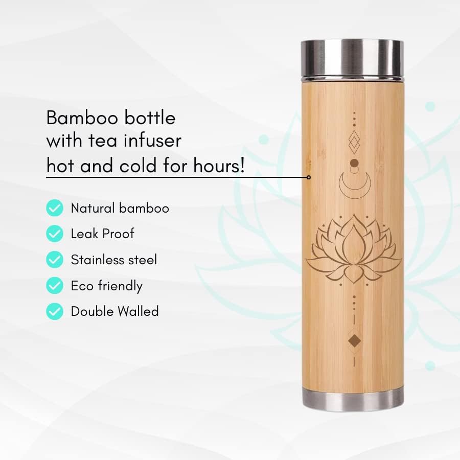 Miniatura 3 de BenZen Vaso de té de bambú con colador, botella térmica de acero inoxidable con aislamiento térmico que mantiene el calor y el frío durante 12