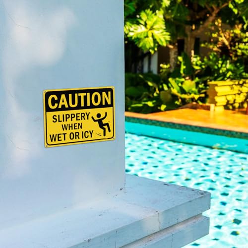 GicnKeuz Caution Slippery When Wet Or Icy Signs,10 x 7 Inches Safety Sign .040 Reflective Aluminum,Waterproof and Fade Resistant,4 Pre-drilled holes,Easy to Install, Indoors and Outdoors Use(4-pack) by GicnKeuz - Image 7