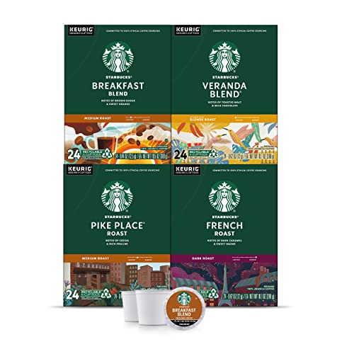 Starbucks K-Cup Coffee PodsâStarbucks Blonde, Medium & Dark Roast Variety Packâ100% Arabicaâ4 boxes (96 pods total)