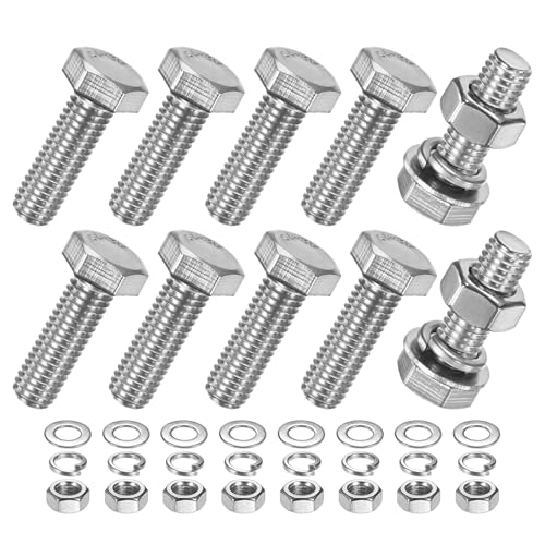 M METERXITY 10-Pack Hex Head Screw Bolt with Nuts Flat &amp; Lock Washers M8x25mm Stainless Steel Bolts and Nuts Kit Fully Threaded Metric Bolt Assortment for Equipment/Machinery