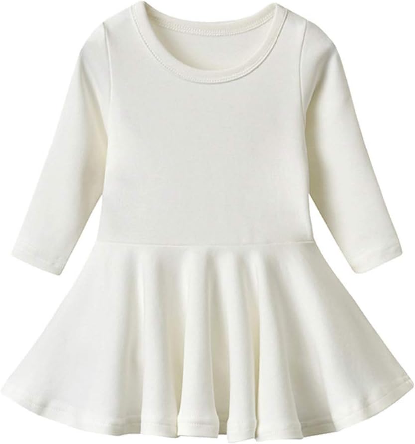 GSVIBKToddler Girls Cotton Dress Long Sleeve Baby Girl Ruffle Ribbed Knit Sweater Dresses Fall Swing Skirt