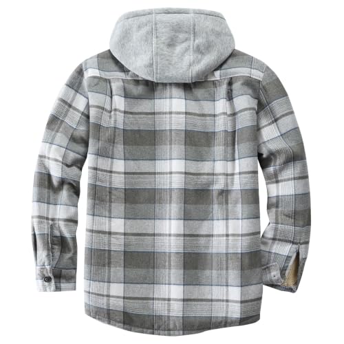 Image of Men's Cotton Plaid Shirt Jacket Fleece Flannel Sherpa Button Down