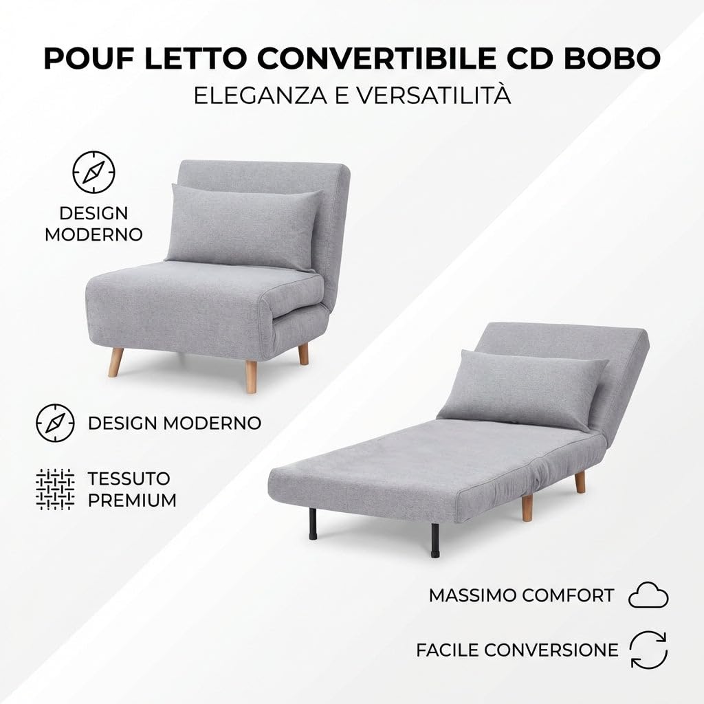 HEMAX Pouf Letto Convertibile 4 in 1, Poltrona Letto – Grigio Chiaro