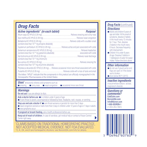 Boiron ColdCalm Tablets for Relief of Common Cold Symptoms Such as Sneezing, Runny Nose, Sore Throat, and Nasal Congestion - Non-Drowsy - 60 Count - image 8