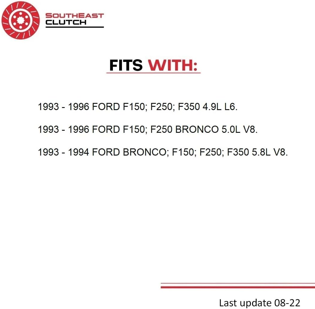 Clutch Kit Compatible With Bronco F150-350 Xlt Custom Eddie Base 1993-1996 4.9L l6 5.0L V8 5.8L V8 GAS OHV (5 Speed Trans With Internal Slave Cylinder; 6-Puck Clutch Disc Stage 2; 07-097CB)