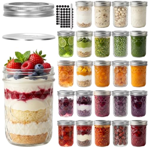 CycleMore Mason Jars 8 oz 24 Pack Half Pint Canning Jars with Split Lids
