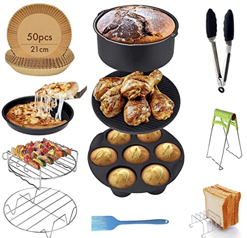 Accesorios Freidora Sin Aceite, (14pcs+50 Papel Freidora Aire), Accesorios Airfryer compatibles con Freidora sin Aceite Cecotec/COSORI/NINJA air fryer/PHILIPS/Accesorios freidora de aire Air fryer