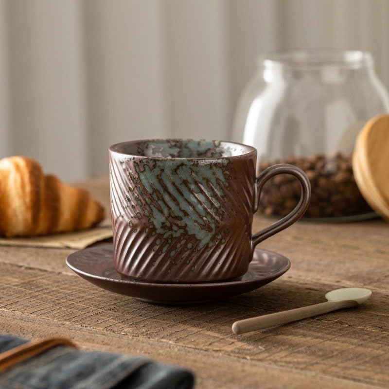 Retro Coarse Ceramic Coffee Cup Italian Shop Latte Afternoon Tea Plate Set