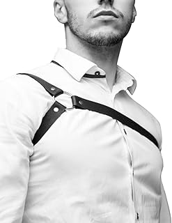Men's Black Leather Body Chain Chest Harness Belt Shoulder Straps Adjustable Buckle Straps Costume Party Carnival