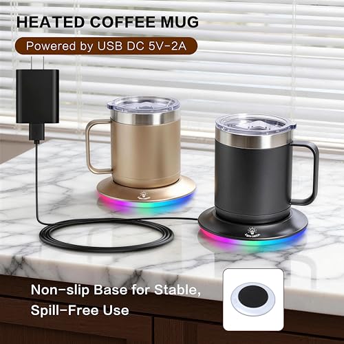 HottKiiper Heated Coffee Mug 12oz Champagne Gold - USB Cup Warmer with 131°F, Night Light, 10H Timer — view 3