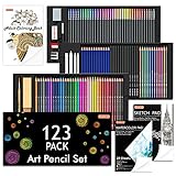 Shuttle Art 123 Pack Art Pencil Set, 36 Watercolor Pencils,36 Oil Based Pencils,12 Sketch Pencils,12 Metallic Color Pencils,12 Charcoal Pencils,15 Pieces Drawing Kit, Great Gift for Kids Adults