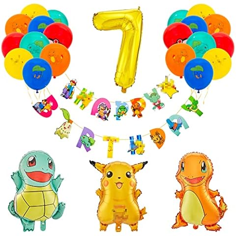 Ainvliya 7th Birthday Decorations for Girls Boys, HAPPY BIRTHDAY Banner, 12 Inch Birthday Balloons Helium Balloons, Anime Cartoon Foil Balloons, Number 7 Balloons for Kids Birthday Party Decorations Cover