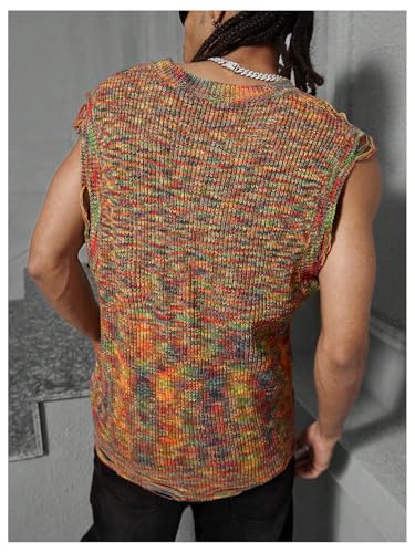 Verdusa Men's Colorful Ripped Sheer Sweater Sleeveless Crew Neck Lightweight Knitted Vests2