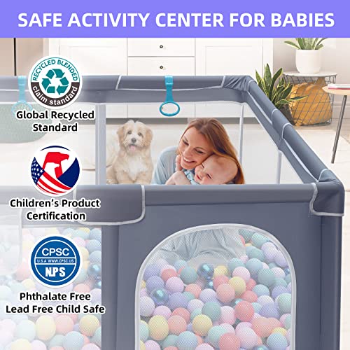 Suposeu Baby Playpen For Toddler, 50”×50” Large Baby Playard, Indoor & Outdoor Kids Activity Center, Sturdy Safety Play Yard With Soft Breathable Mesh, Grey #TOP5