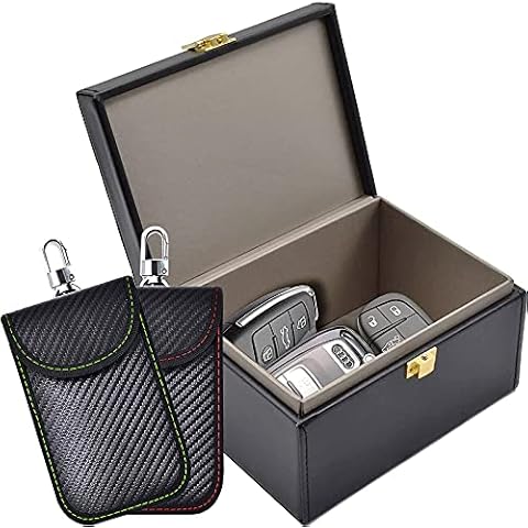 Faraday Box & 2 Pack Faraday Pouch for Car Keys,Small Faraday Bag for Key Fob Protector,Anti-theft Car Key Signal Blocker Box for Keyless Entry Cover